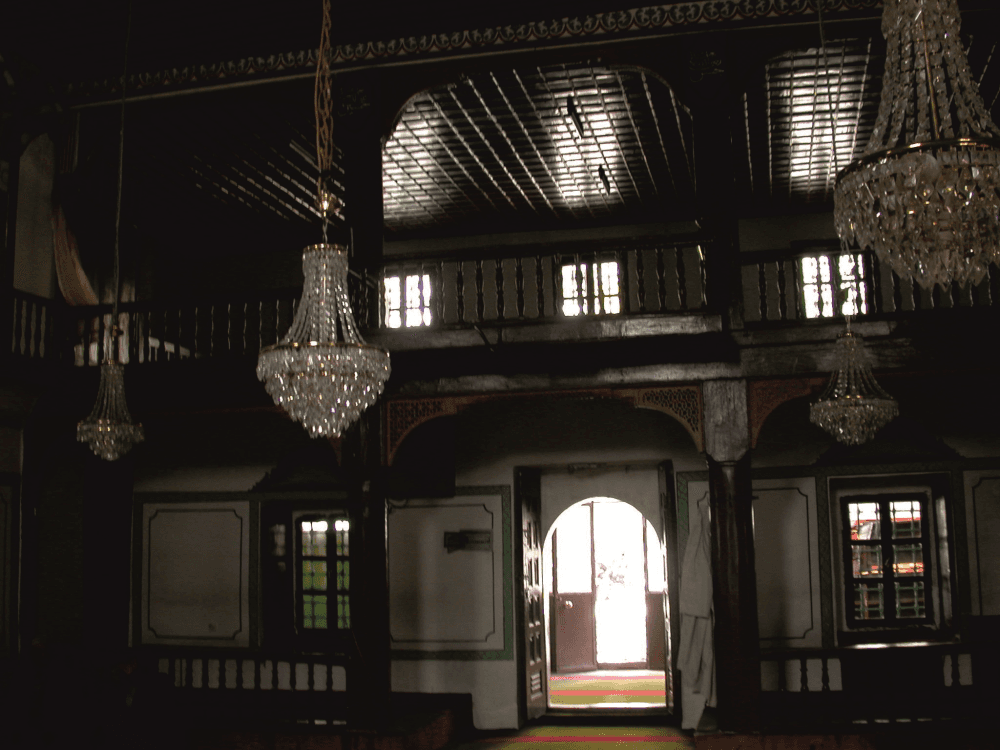 A richly decorated 18th-century Ottoman timber-roofed mosque dated 1788, noted for its painted ornamentation.
